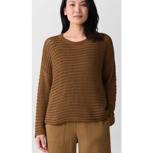 EILEEN FISHER Open Stitch Knit Chunky Organic Cotton Sweater Slouchy Size XL